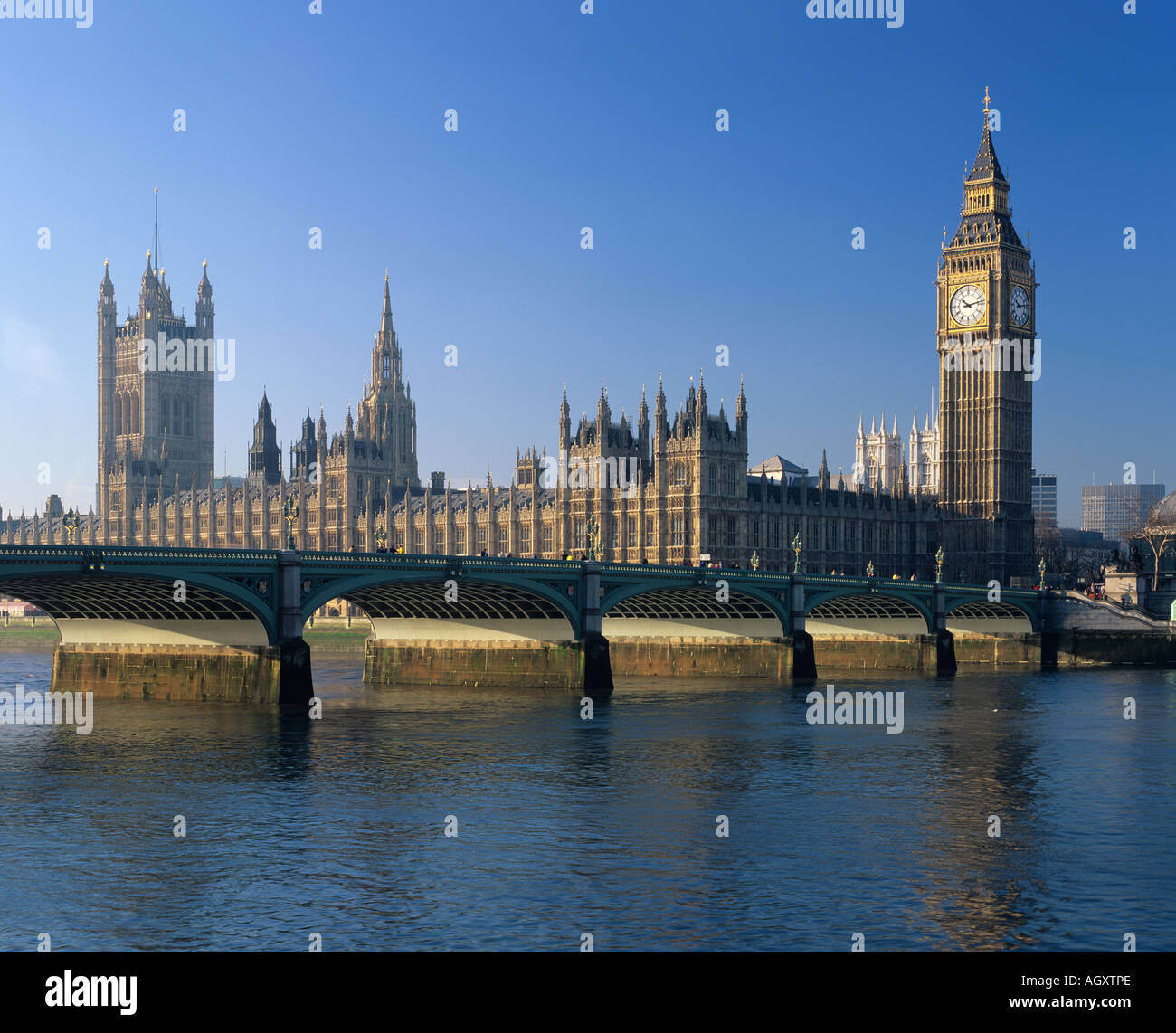 La Casa del Parlamento, il Palazzo di Westminster, Londra, Inghilterra, Regno Unito Foto Stock