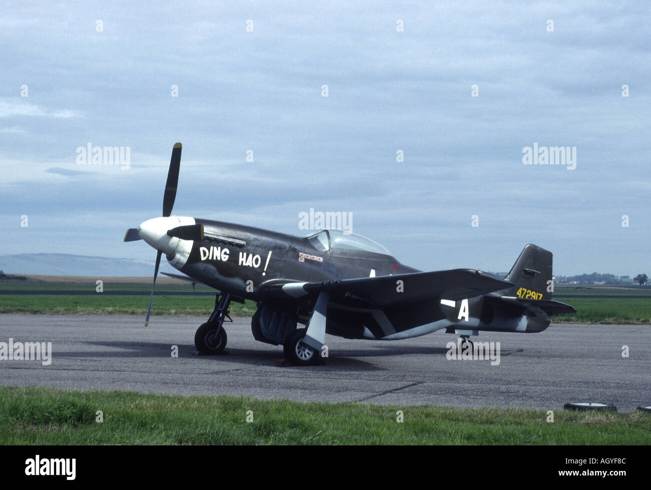 La North American Aviation P51B Mustang Fighter a RAF Leuchars Fife in Scozia. GAV 2017-60 Foto Stock