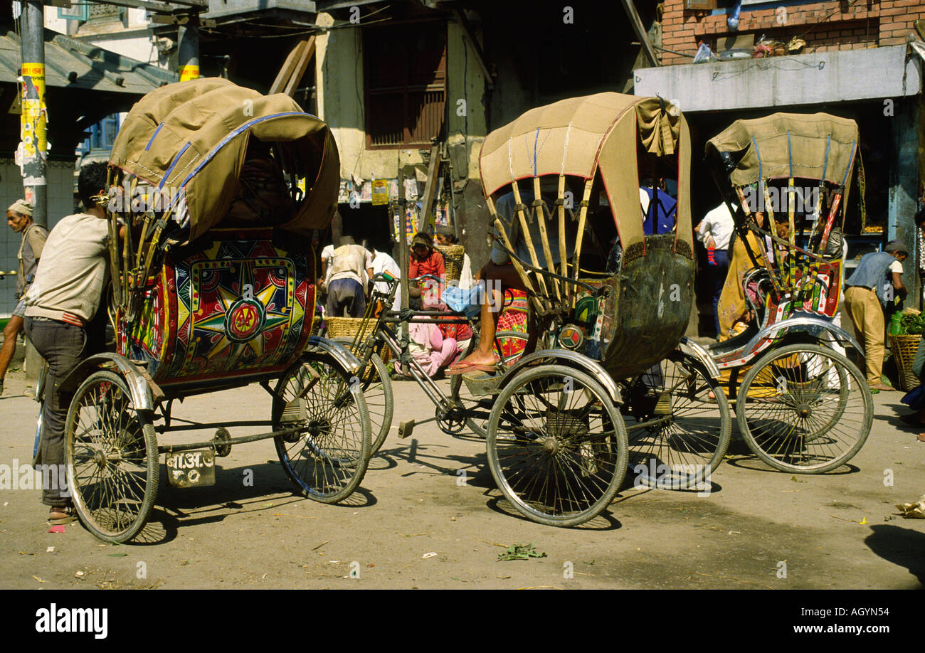 Tre rickshaws Kathmandu in Nepal Foto Stock
