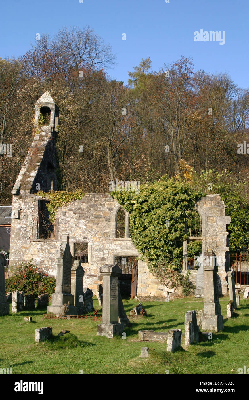 Il pittoresco LOGIE Auld Kirk Blairlogie le Ochil Hills Stirlingshire Scozia è molto visitata attrazione turistica Foto Stock