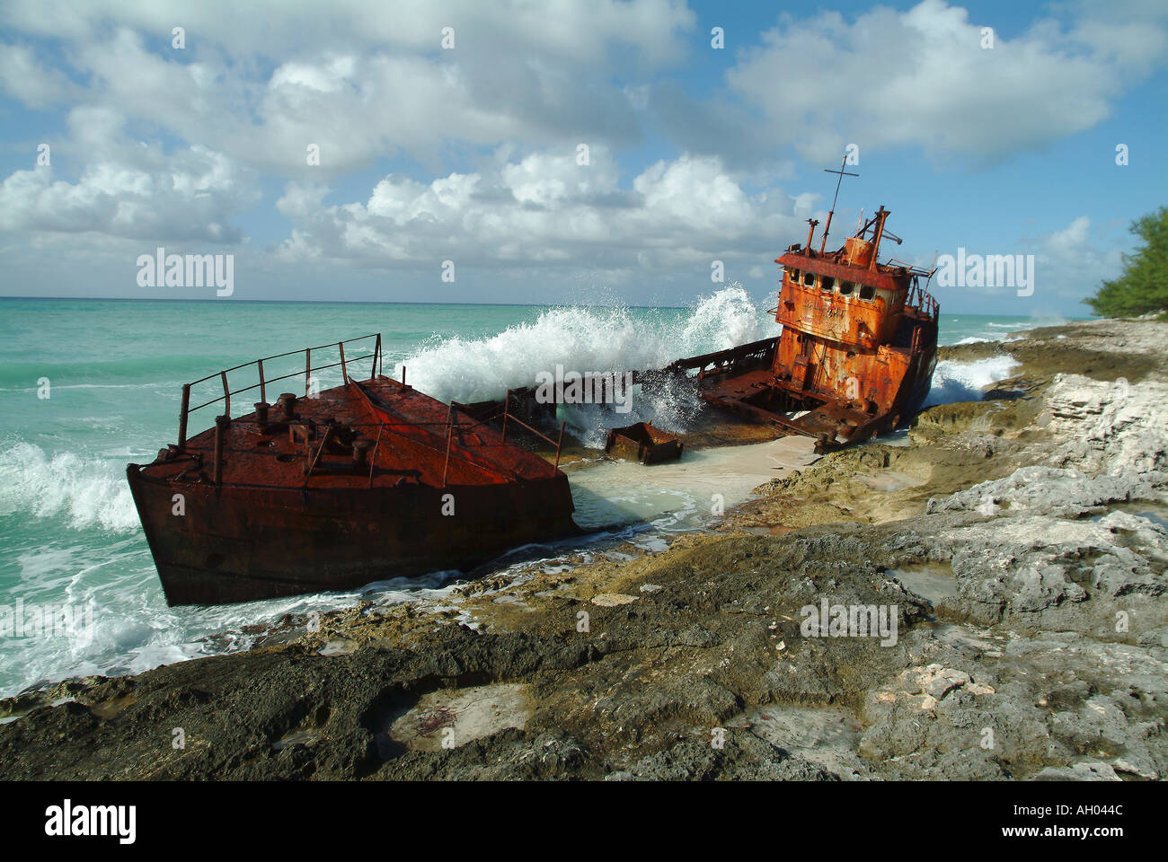 Relitto di nave sulla costa di Bimini Island, Bahamas Foto Stock