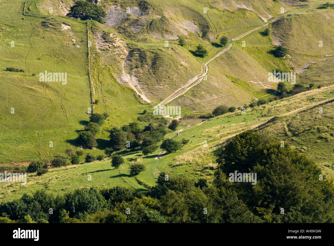 Il lavaggio di pecora e le vecchie cave di lavorazione su Cleeve Common vicino a Cheltenham, Gloucestershire UK Foto Stock