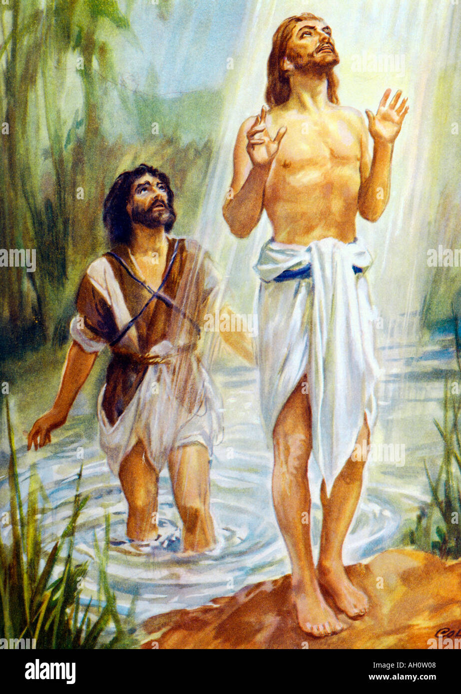 Giovanni battezza Gesù nel fiume Giordano dipinto di Henry Incolla racconto biblico Foto Stock