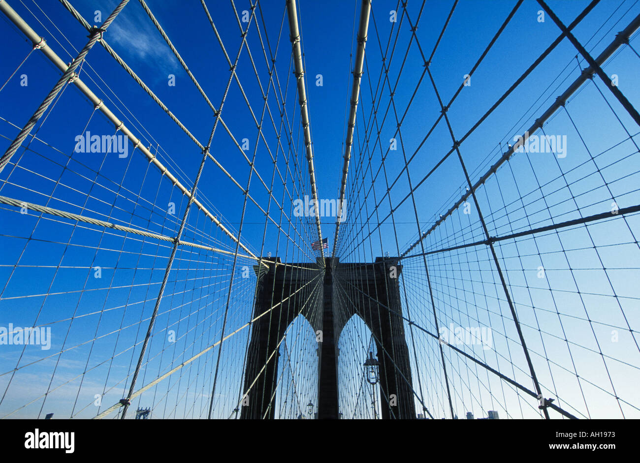 Fili costituenti il ponte di Brooklyn, Manhattan nello Stato di New York Stati Uniti d'America Stati Uniti d'America Foto Stock