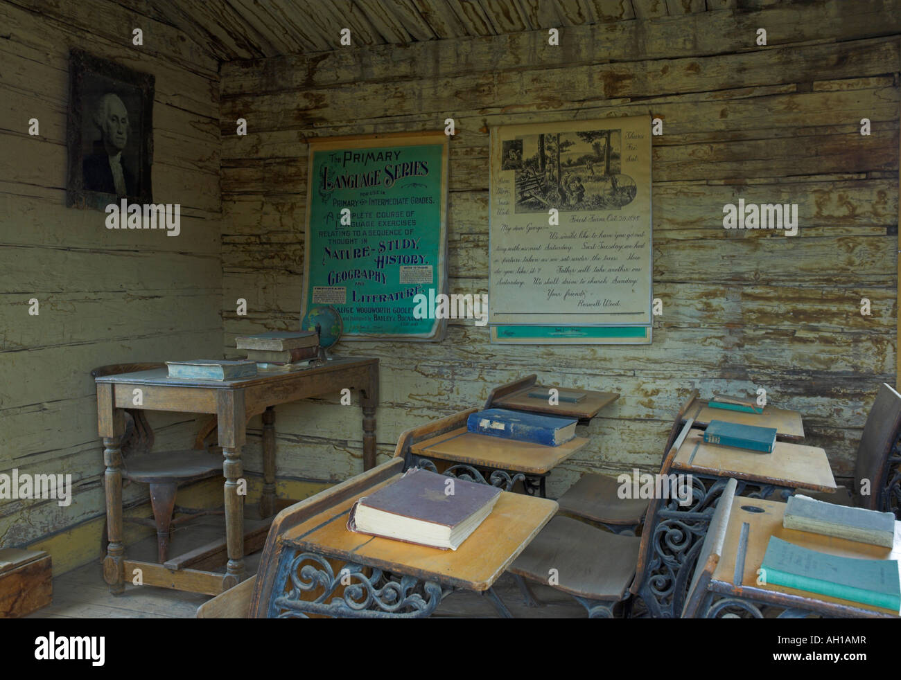 Auletta scuola cody ricostruito wild west town Wyoming usa stati uniti d'America Foto Stock