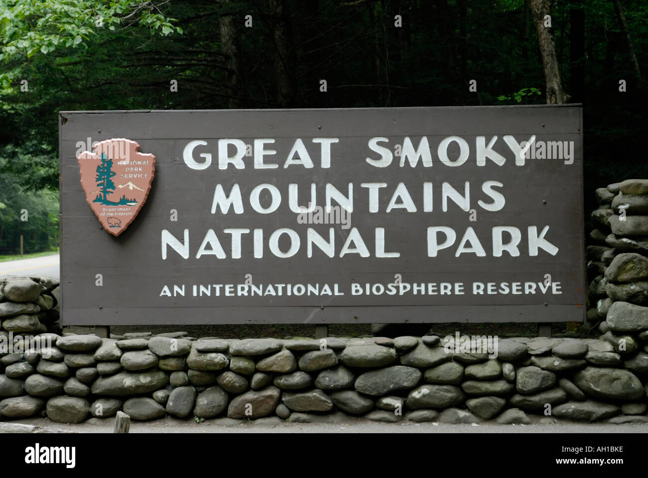 Parco Nazionale di Great Smoky Mountains segno di ingresso Foto Stock