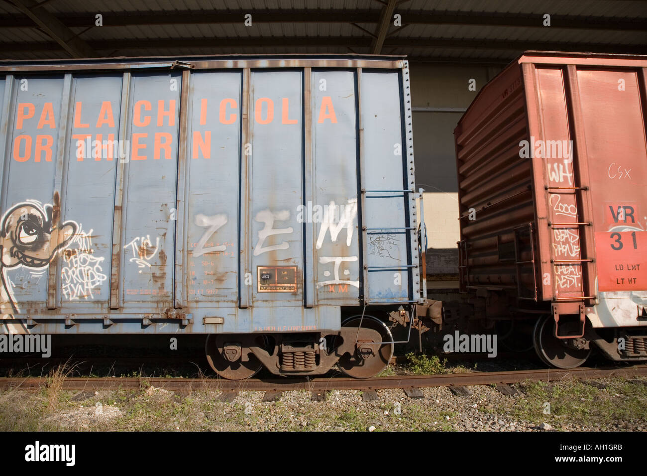 Trasporto merci ferroviario Carrozze Amelia Island FLorida U.S.A. Foto Stock