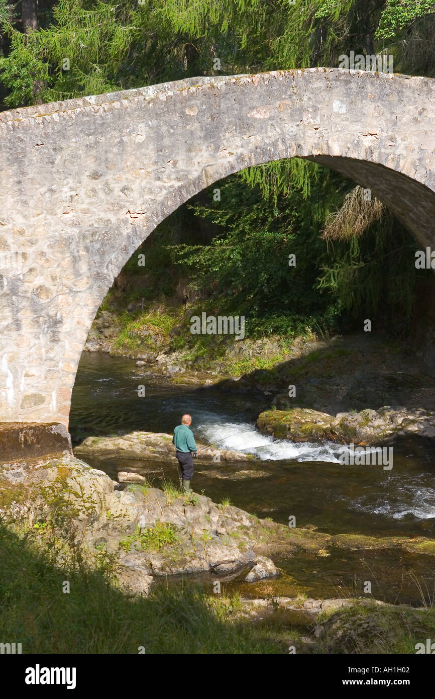 La pesca con la mosca Strathdon sul Fiume Don,Donside, Scotland, Regno Unito Foto Stock