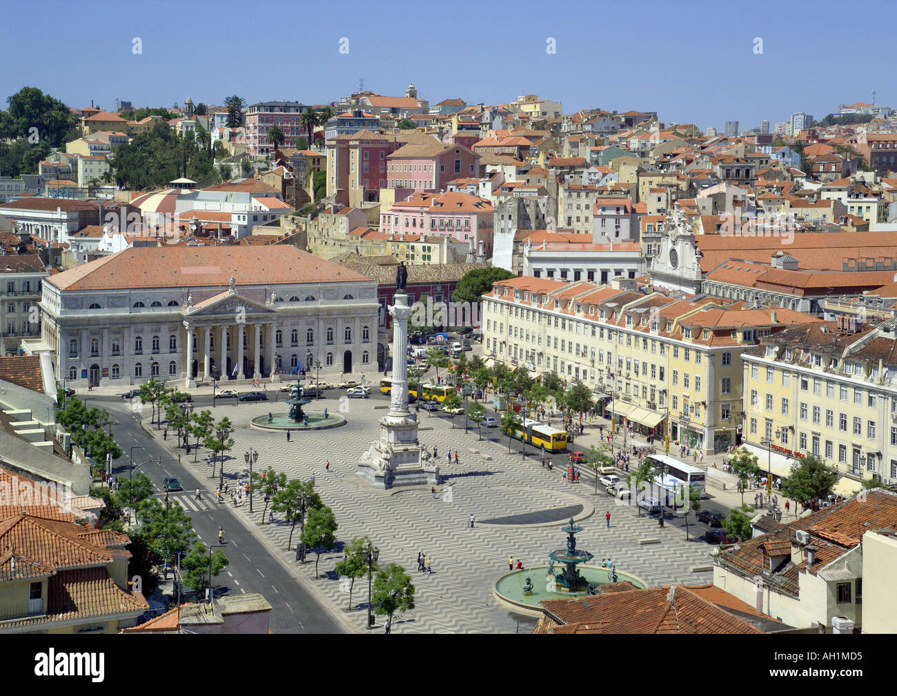 Portogallo Lisbona Piazza Rossio dal di sopra Foto Stock