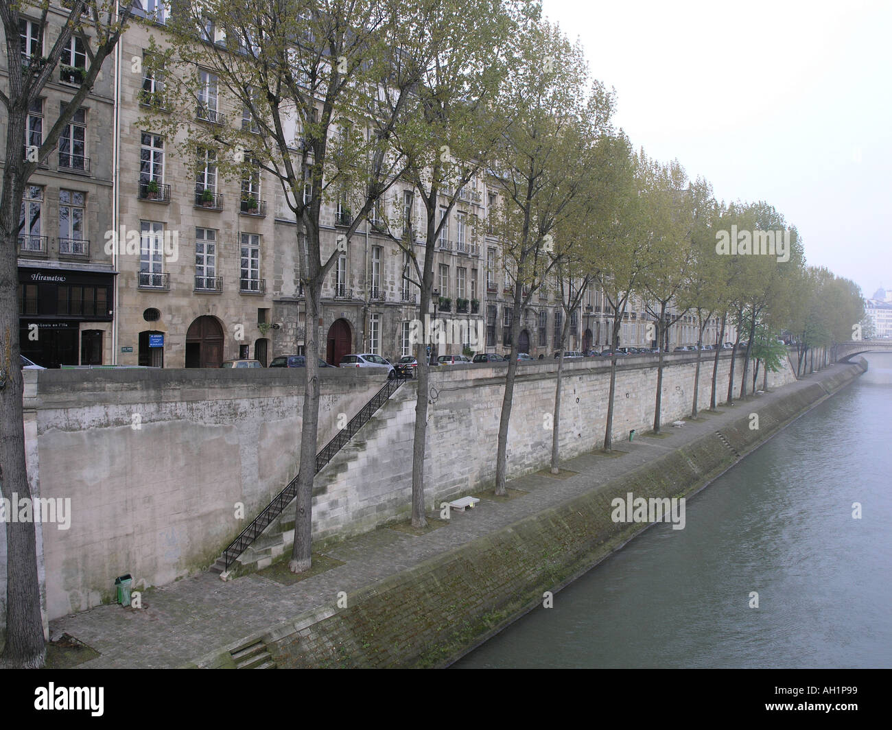 Strada parigina, vista del Quai de Bourbon, Parigi, Francia Foto Stock