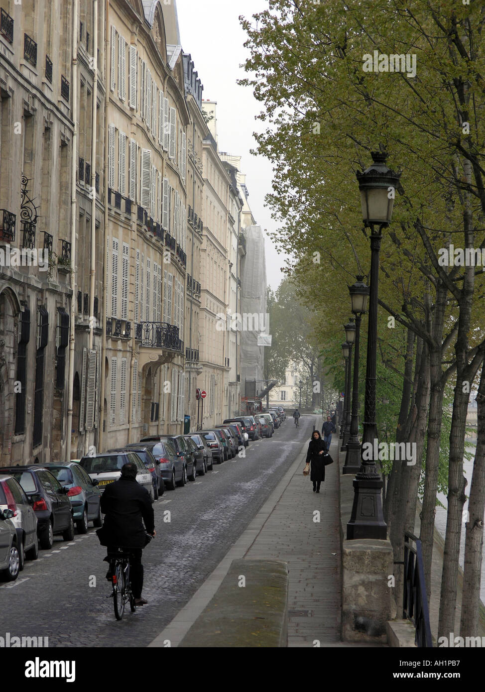 Vista del Quai de Bourbon, Parigi, Francia Foto Stock