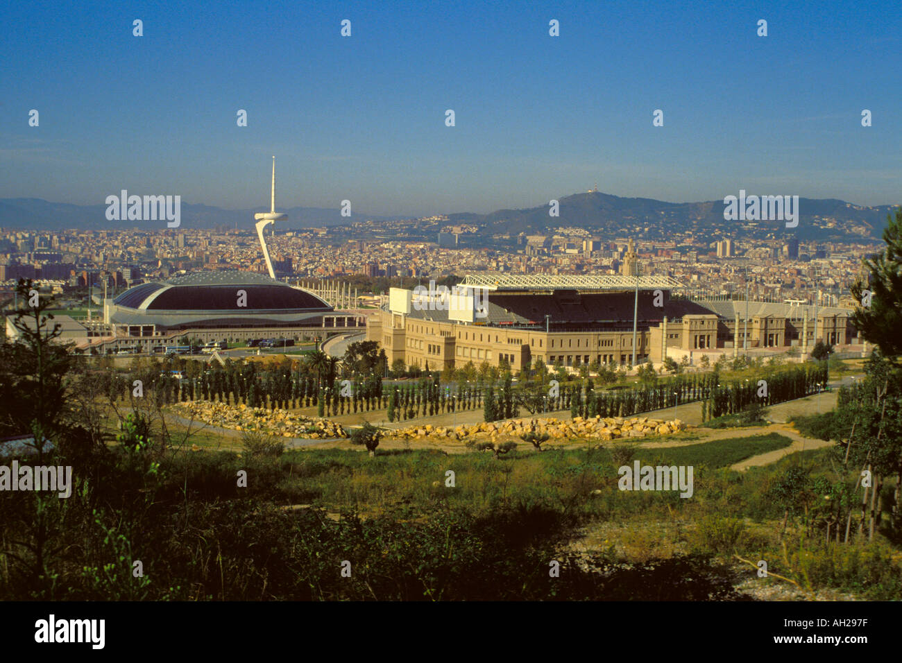 Barcellona. Impianti olimpici vista. La Catalogna. Spagna Foto Stock