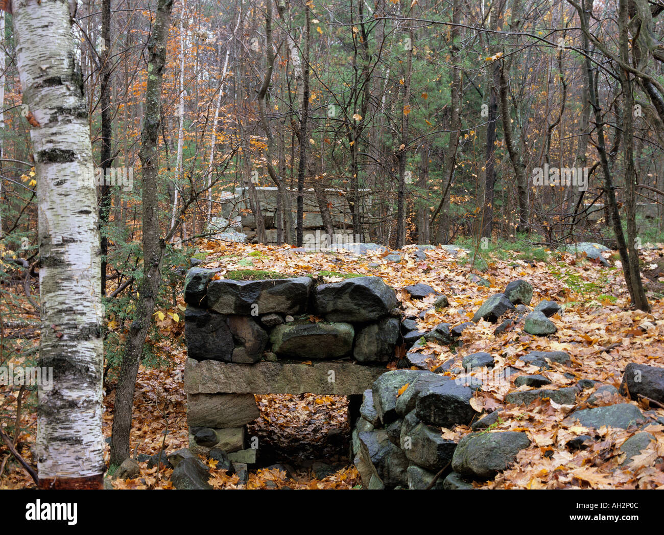 Old Stone Foundation di New Scenic 5 posti New Hampshire Foto Stock