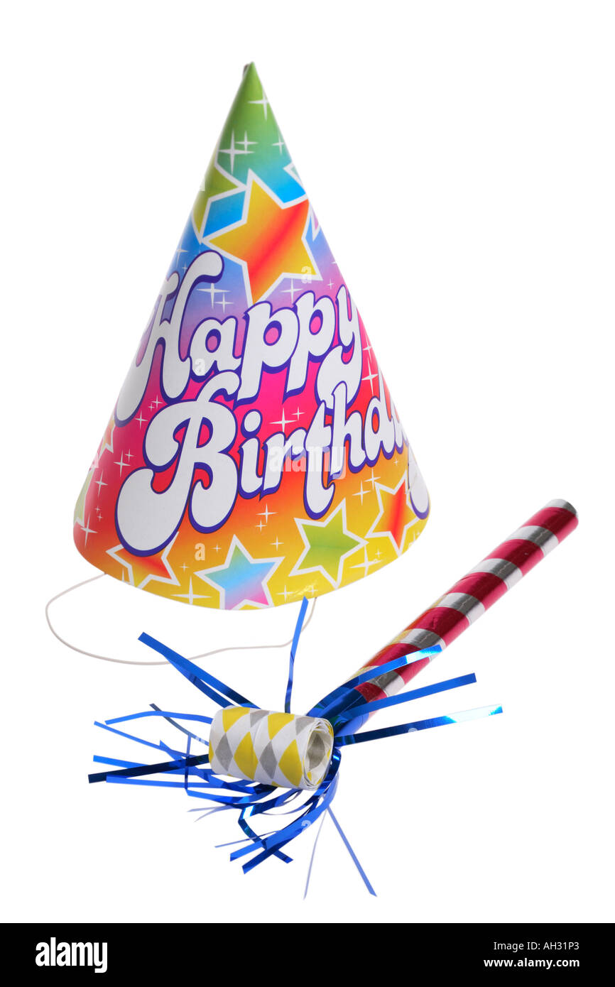 Festa di Compleanno Hat e rumore maker Foto Stock