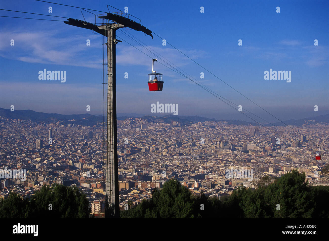 La funivia per il castello di Montjuic Barcellona Spagna Foto Stock
