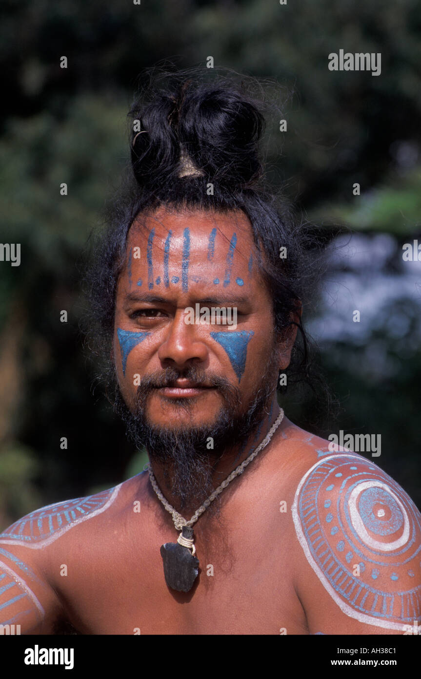 Ritratto di un uomo nativo, Isola di Pasqua, Pacifico del Sud, il Cile Foto Stock