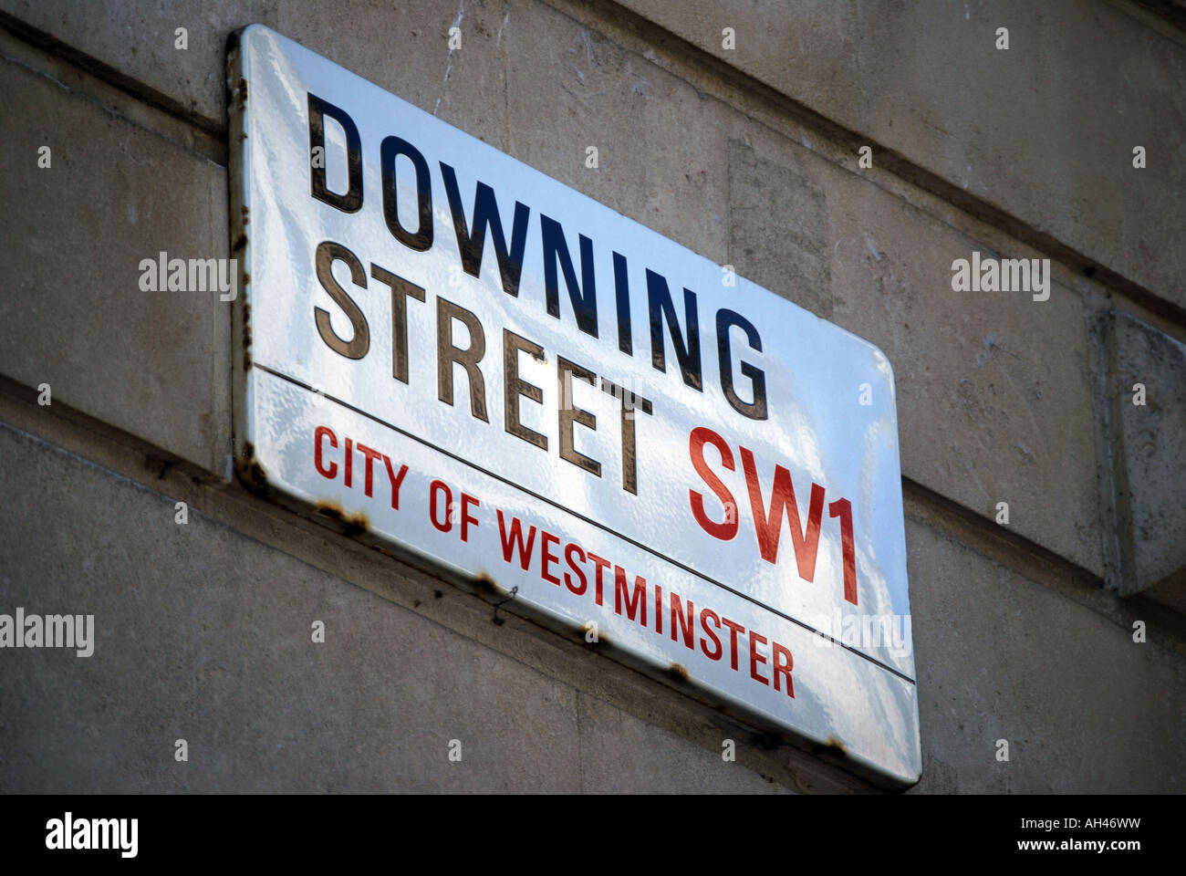 Downing Street Sign, Whitehall, City Of Westminster, Greater London, Inghilterra, Regno Unito Foto Stock