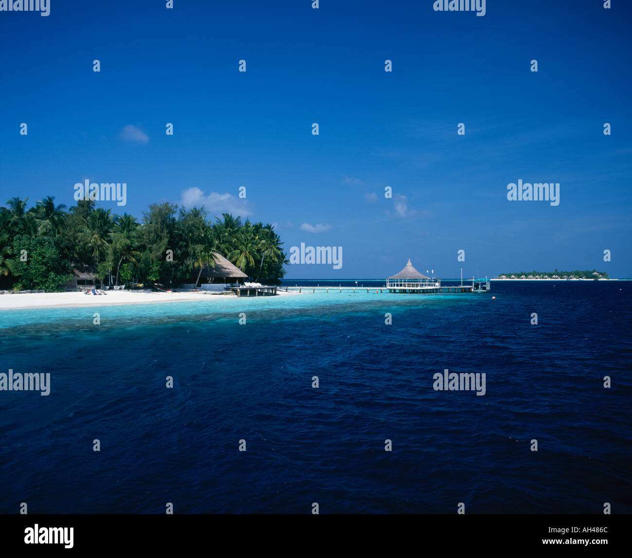 Isola tropicale Maldive Oceano Indiano Foto Stock