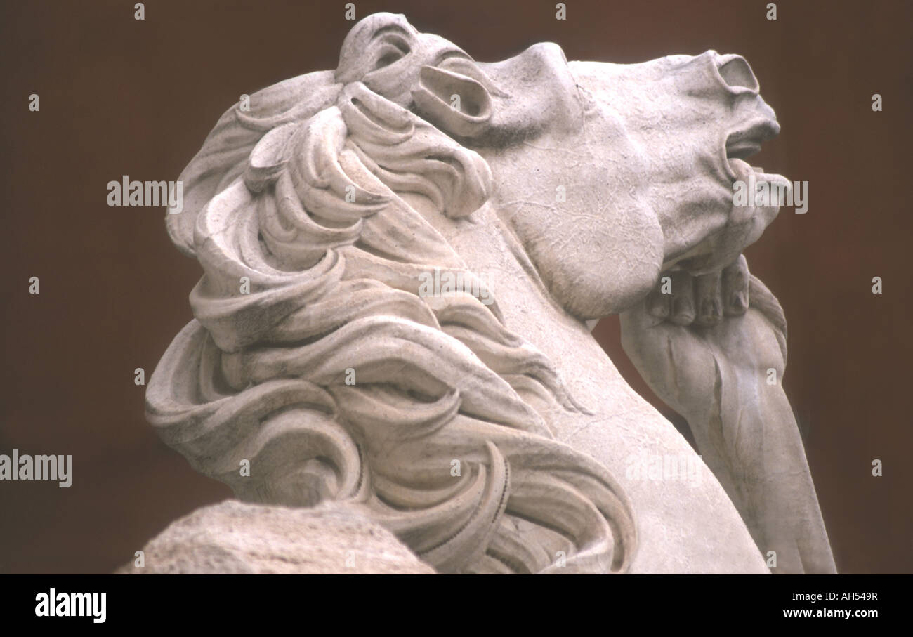 Il marmo cavallo di mare nella famosa fontana di Trevi a Roma Italia Foto Stock
