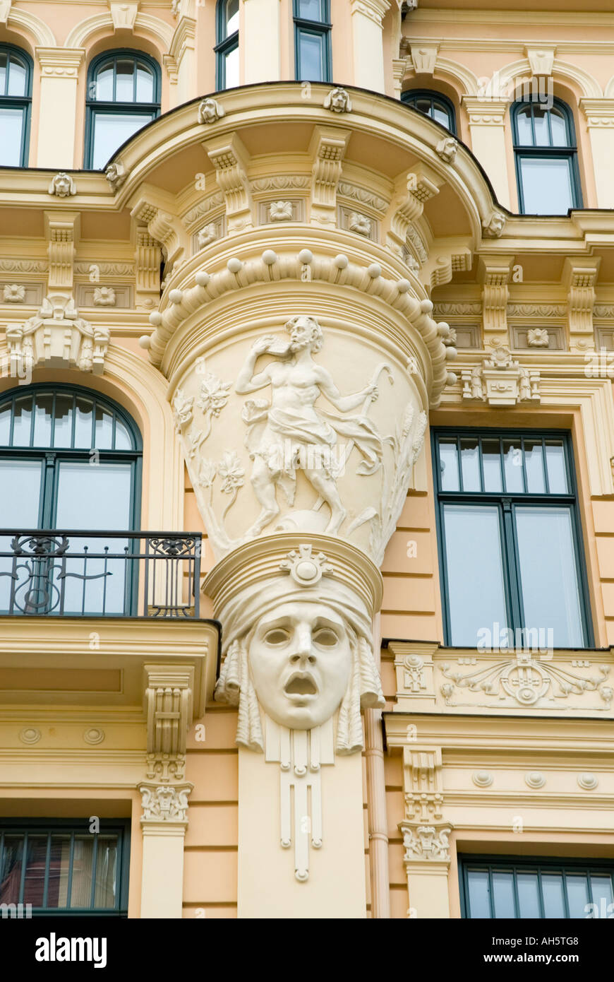 Dettaglio dell'edificio in art nouveau distretto Riga, Lettonia Foto Stock