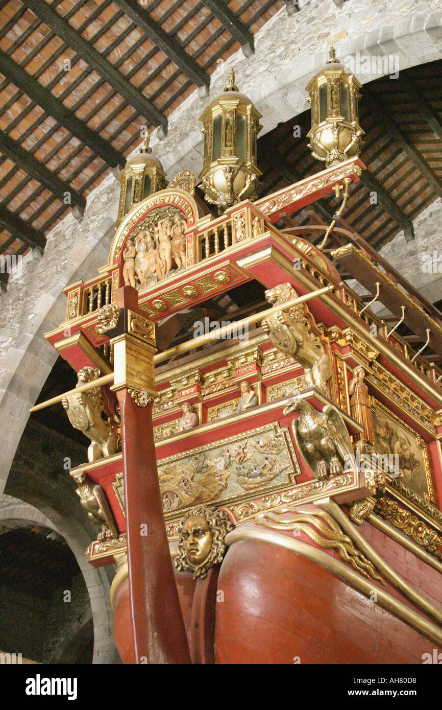 Barcellona Spagna il museo marittimo di poppa della replica di juan di austria la cucina che combatté nella battaglia di Lepanto 1571 Foto Stock