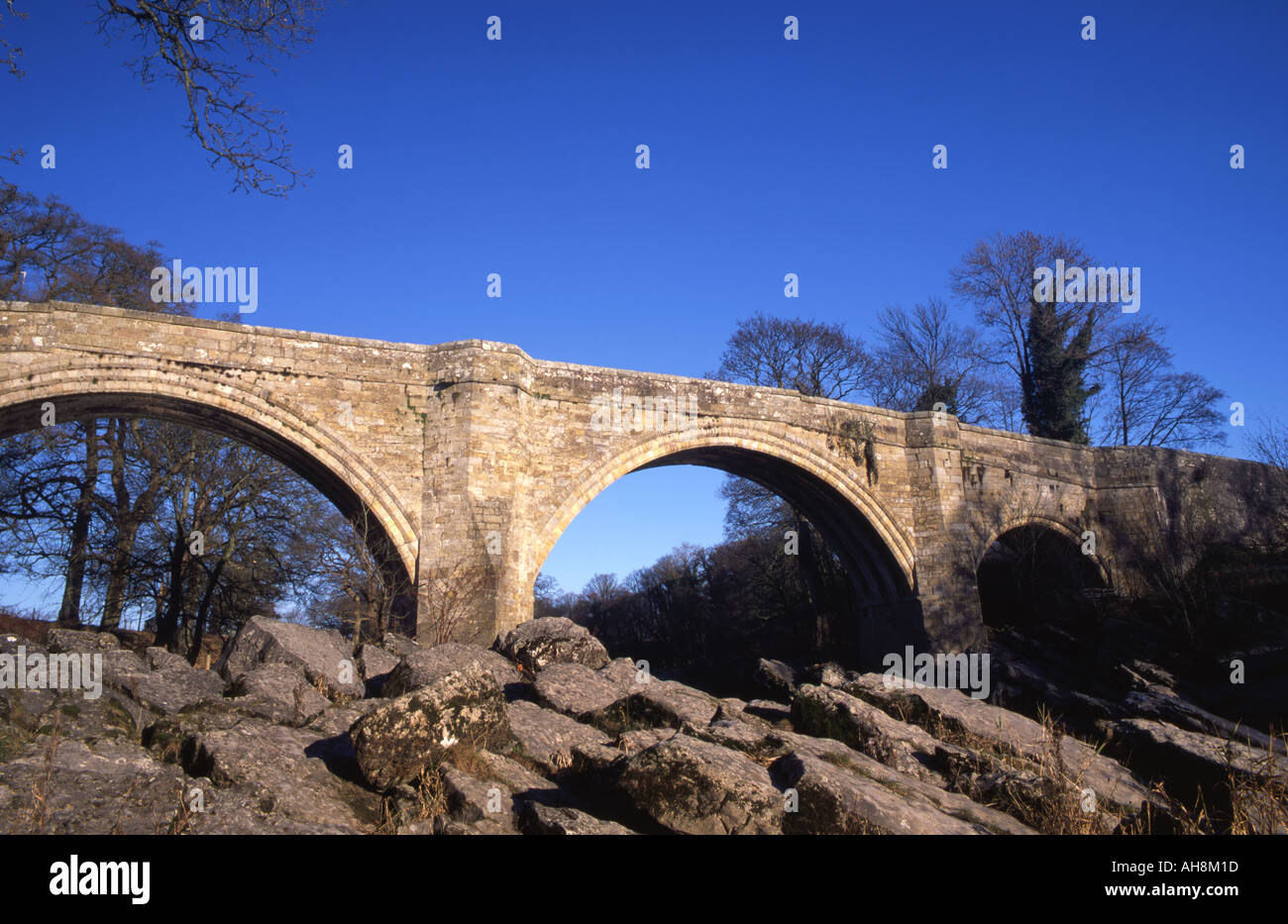 Ponte del diavolo oltre il fiume Lune, Kirkby Lonsdale, Cumbria, Inghilterra Foto Stock