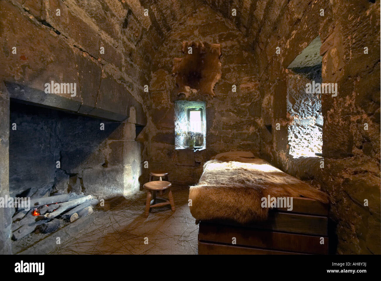 All'interno della camera da letto in 'Preston Pele Tower' Northumberland "Gran Bretagna" Foto Stock