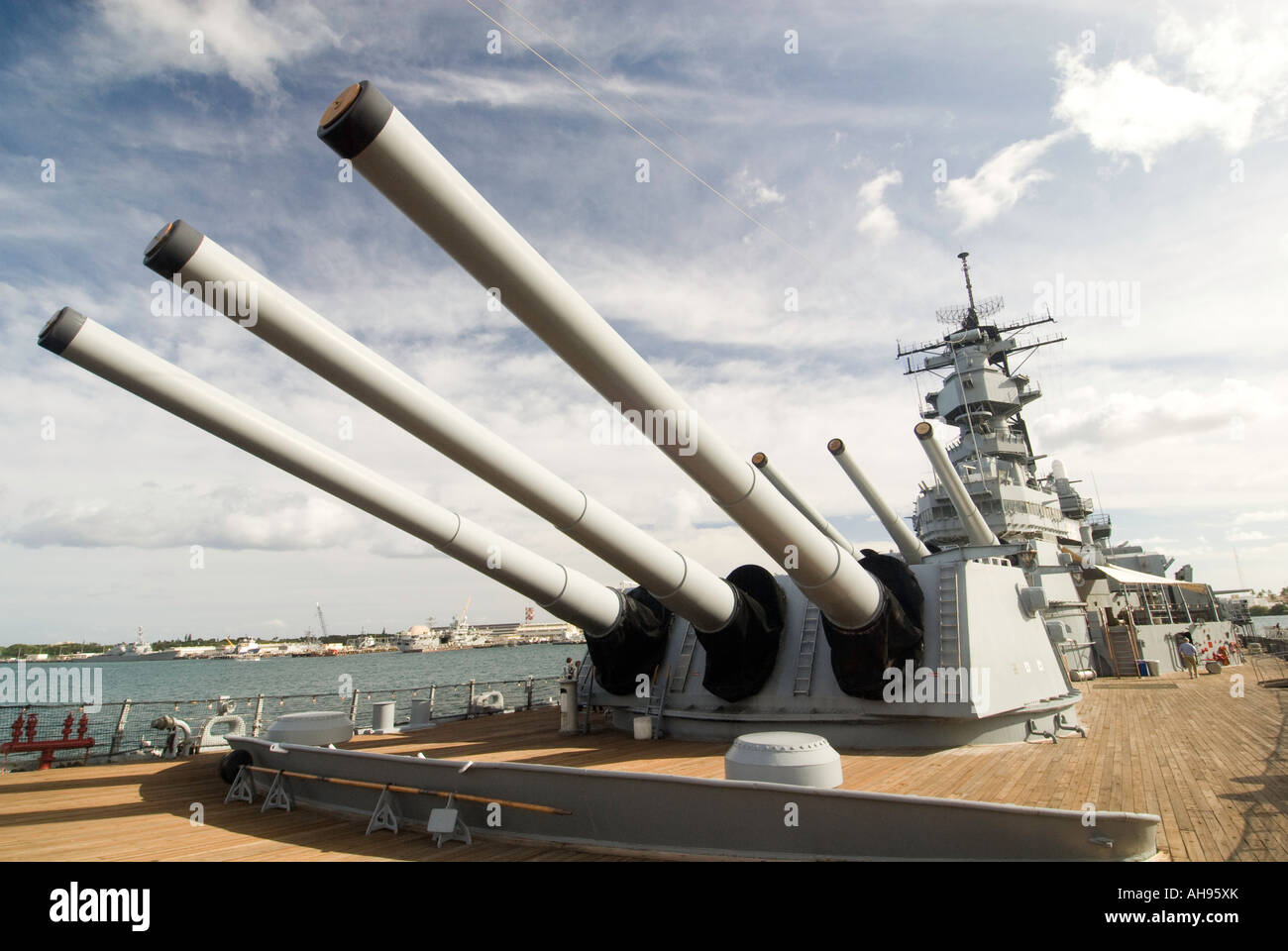 Hawaii Oahu Nave da Battaglia Missouri la USS Missouri di Pearl Habor storico torretta della pistola 1 Foto Stock