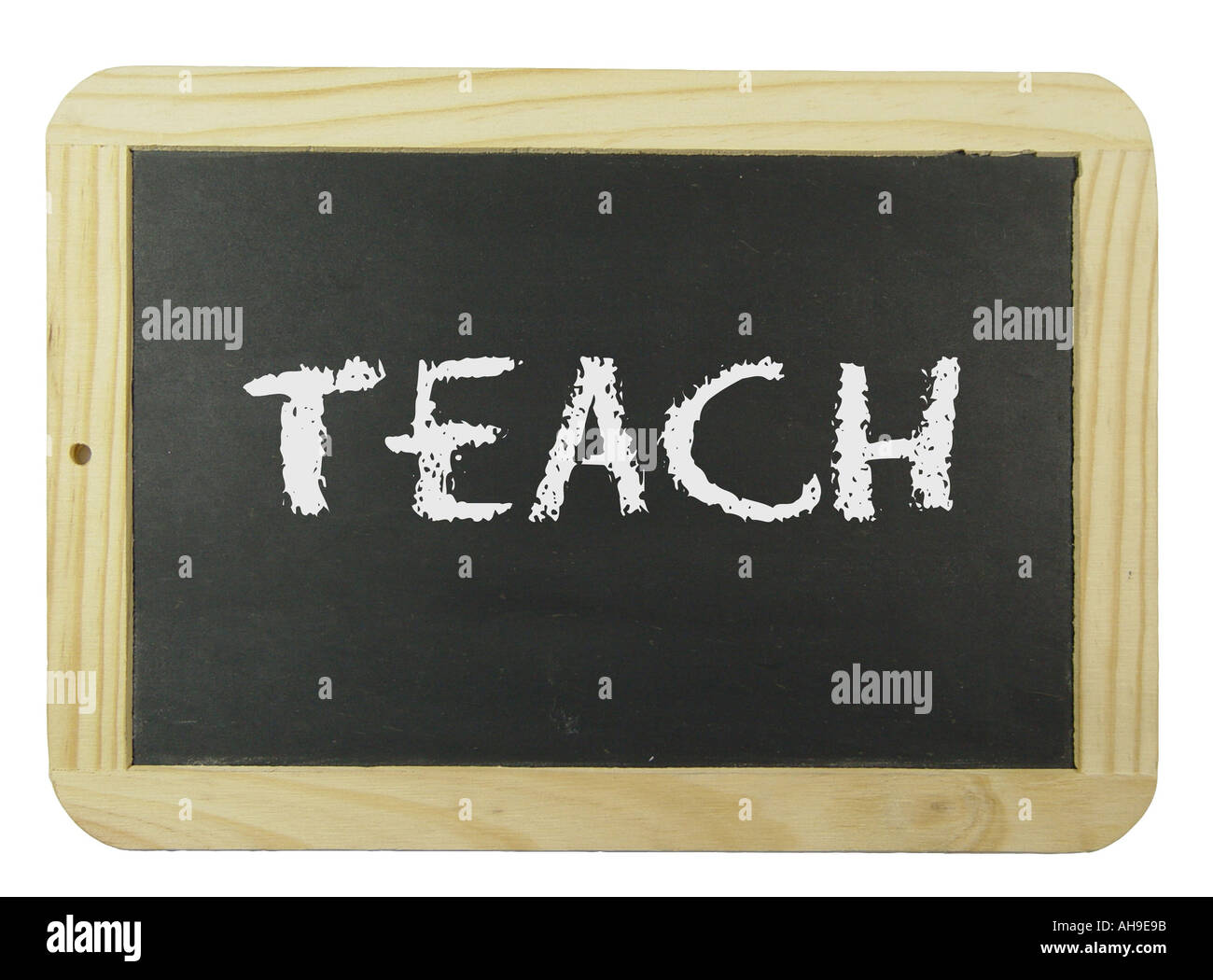 Chalk scheda con l'etichetta insegnare simbolo per l apprendimento scolastico e istruzione Foto Stock