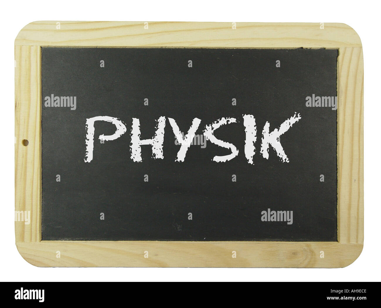 Chalk scheda con l'etichetta fisica simbolo per l apprendimento scolastico e istruzione Foto Stock