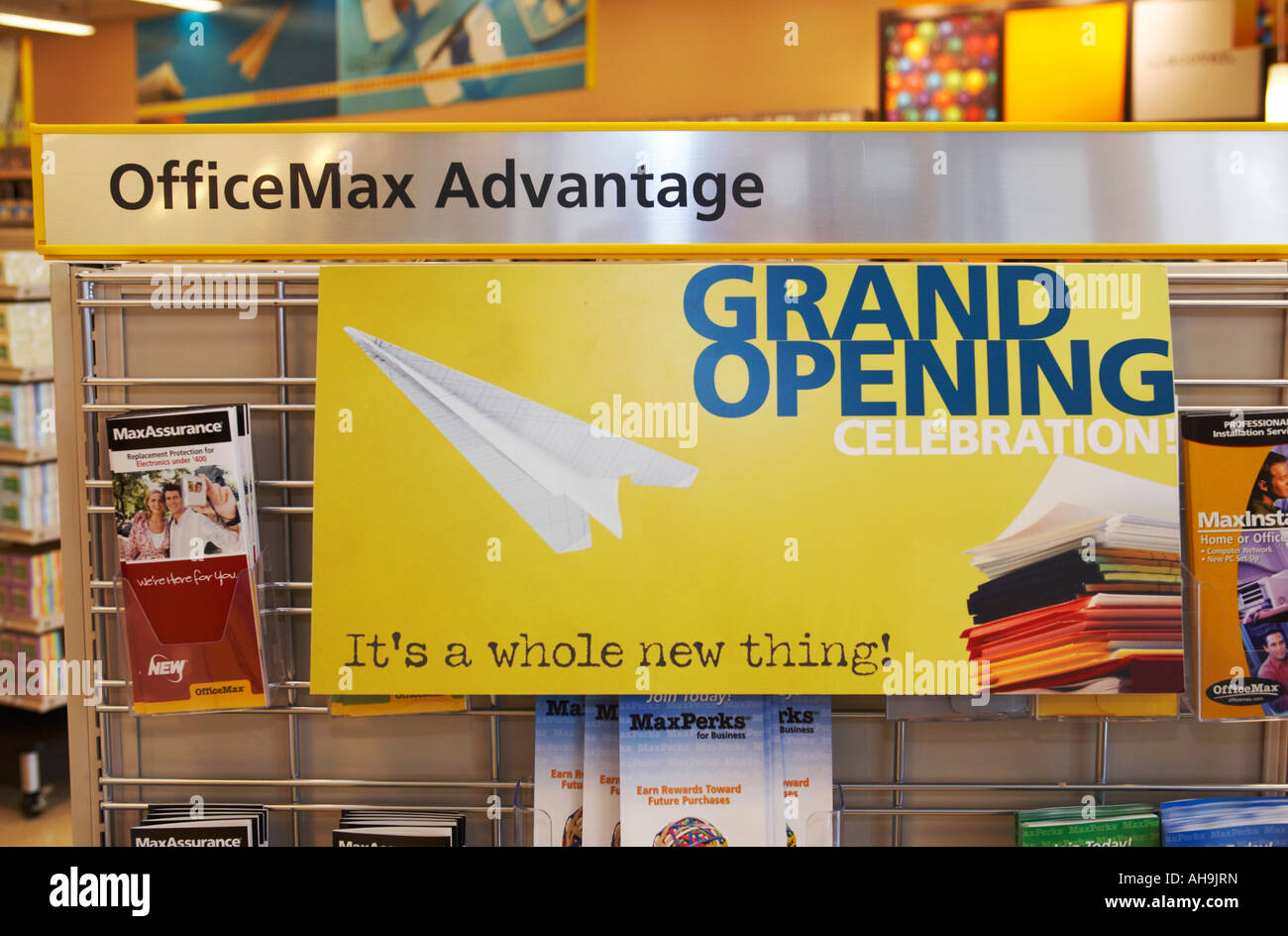 Caso Hoffman Estates Illinois Grand apertura del negozio OfficeMax striscioni e insegne sul display Foto Stock