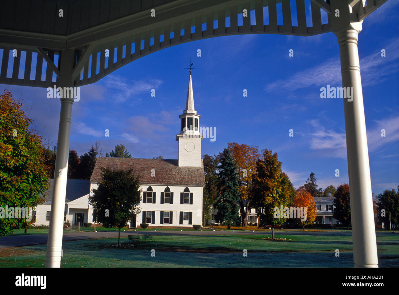 Stati Uniti d'America Vermont Townshend villaggio verde e chiesa Foto Stock