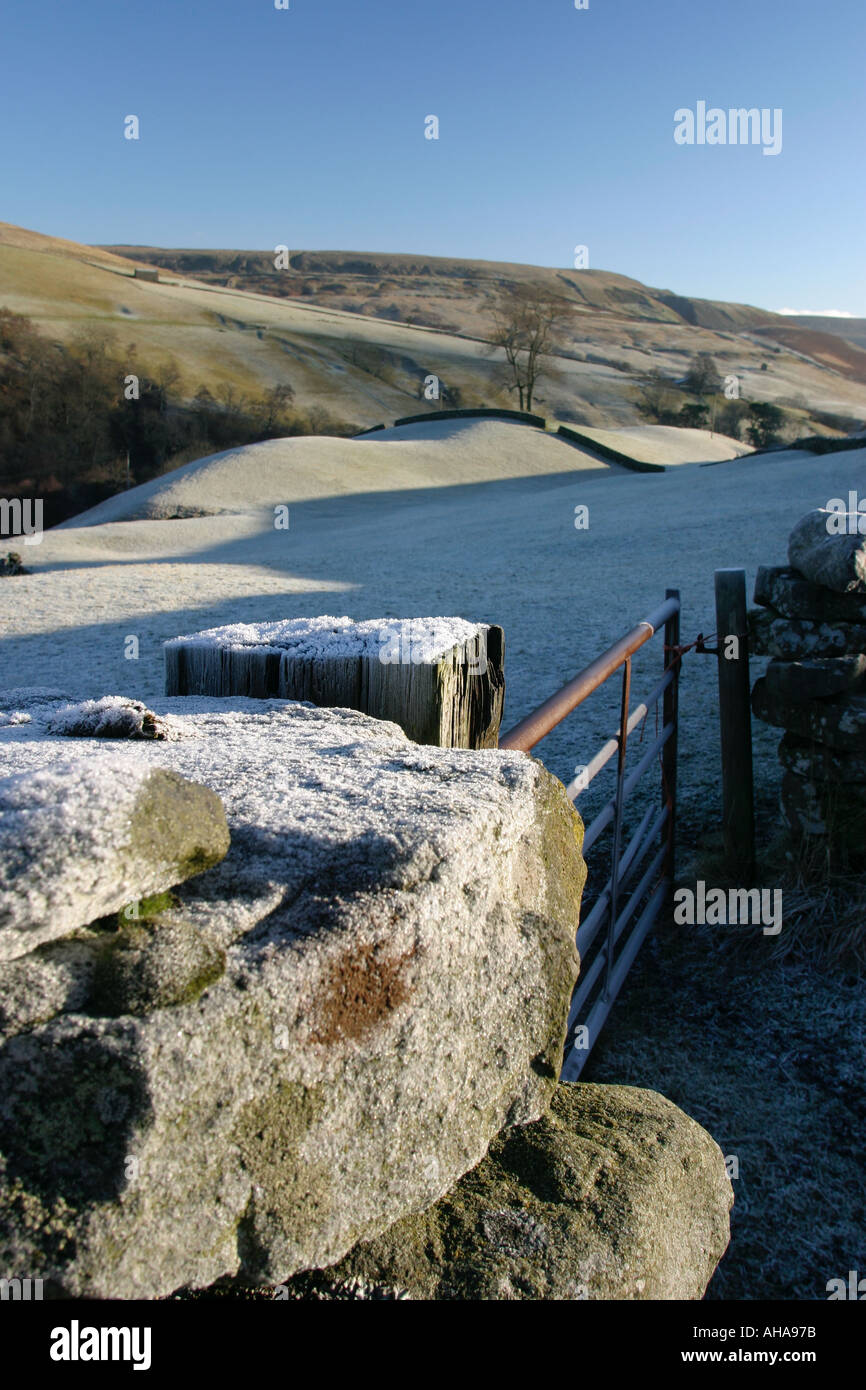 Gli inverni di sun e primo gelate in Yorkshire Dales Foto Stock