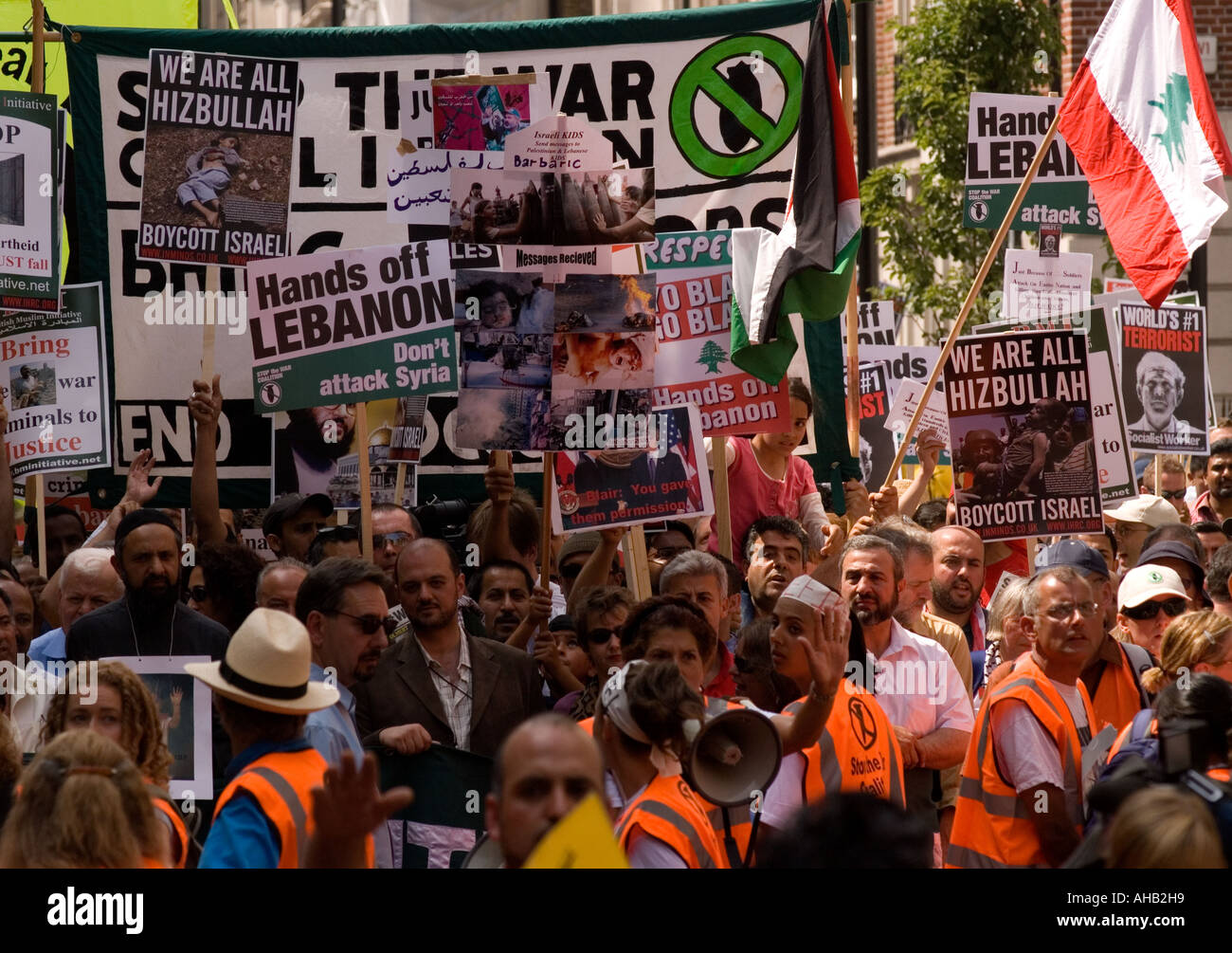 Fermare la guerra e Demo marzo Londra 5 Agosto 2006 Foto Stock