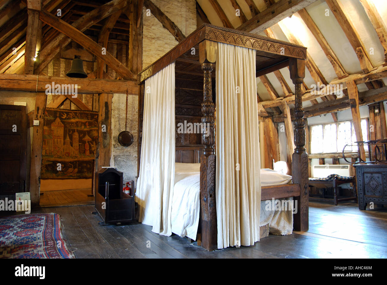 Anne of Cleves House, camera da letto, Lewes, East Sussex, England, Regno Unito Foto Stock