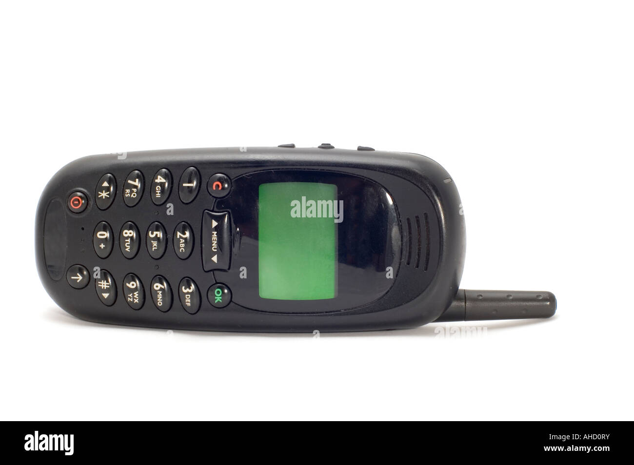 Oggetto di serie su bianco vecchio telefono cellulare Foto Stock