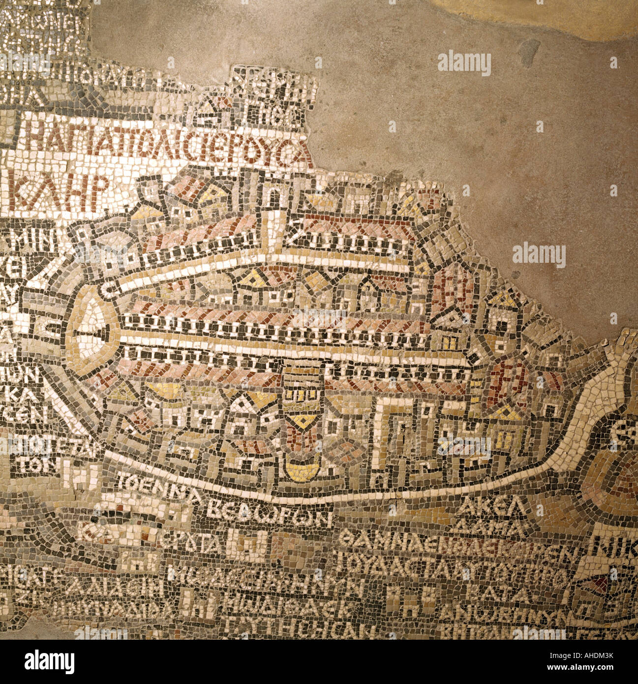 Cartografia, mappe, mappa più antica della Palestina, dettaglio, Gerusalemme, 6th secolo, Madeba, storico, storico, Asia, Giordania, belle arti, Israele, vista sulla città, vista, paesaggio urbano, paesaggi urbani, Foto Stock