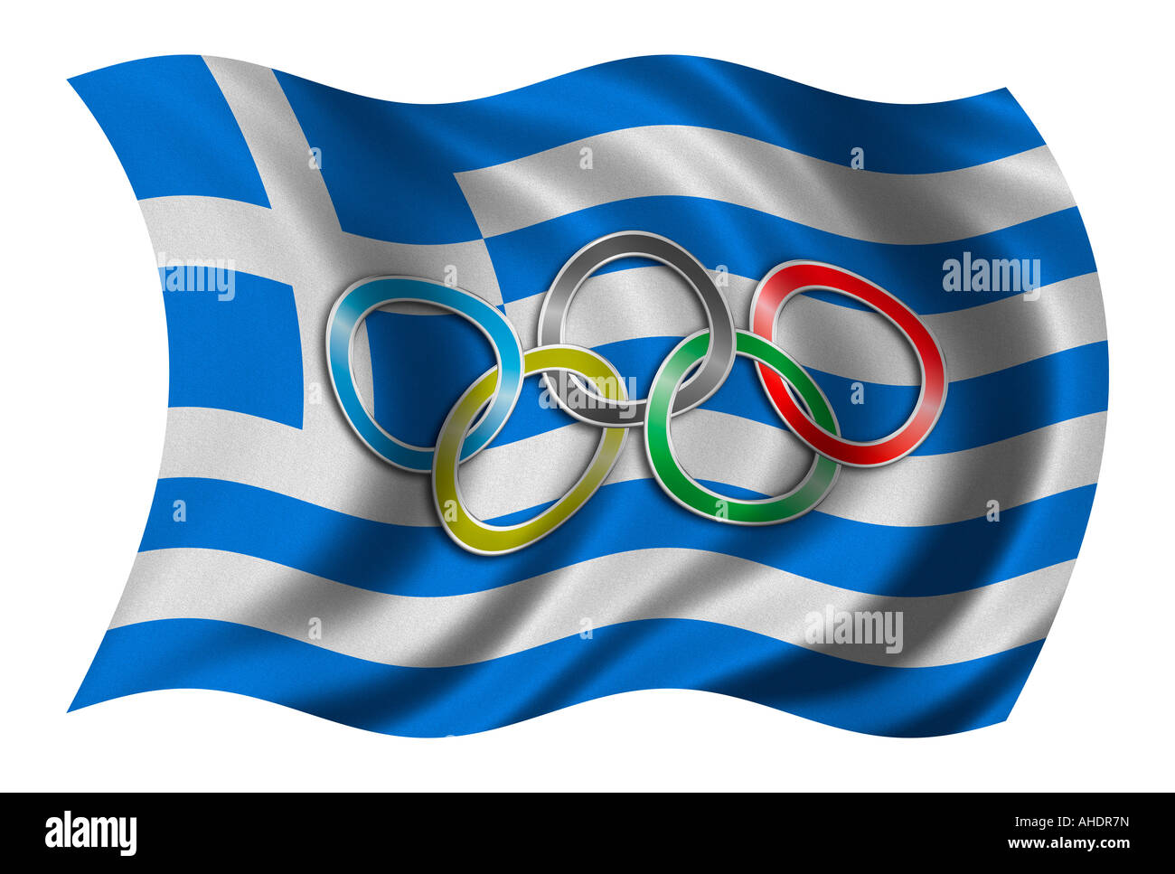 Bandiera della Grecia con simbolo olimpico Foto Stock