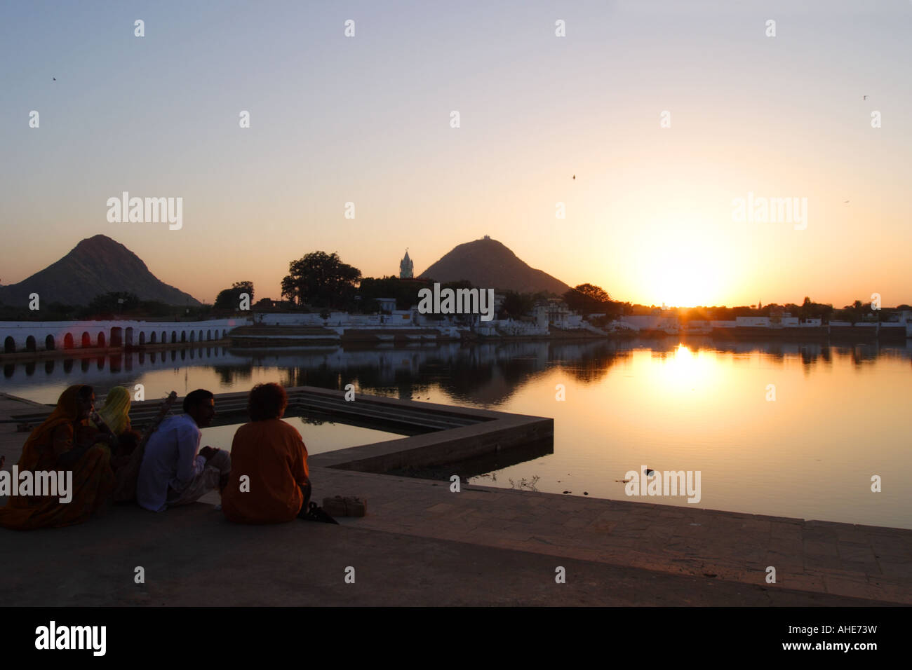 Tramonto in pushkar Foto Stock
