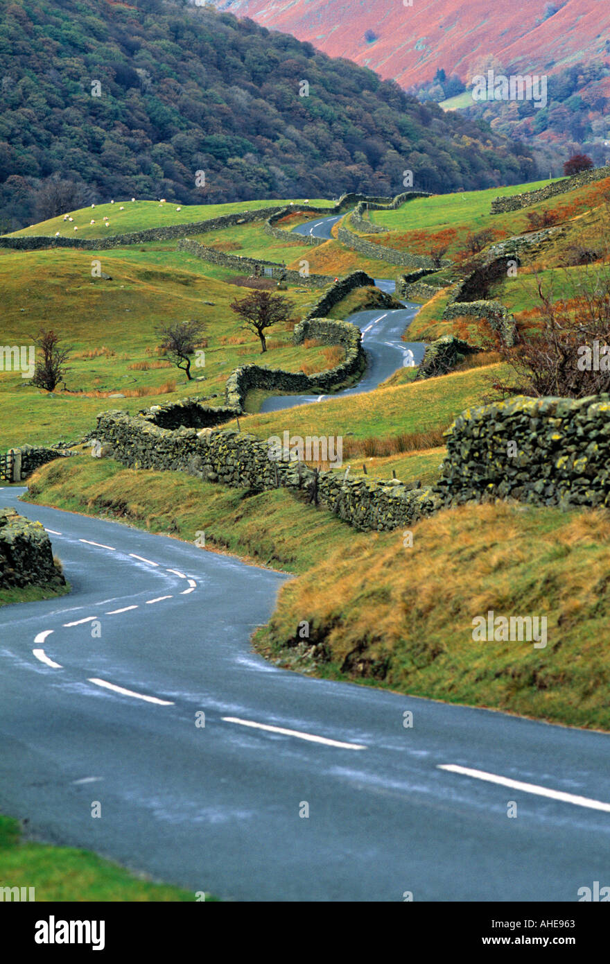 Winding Road, Cumbria, Inghilterra Foto Stock