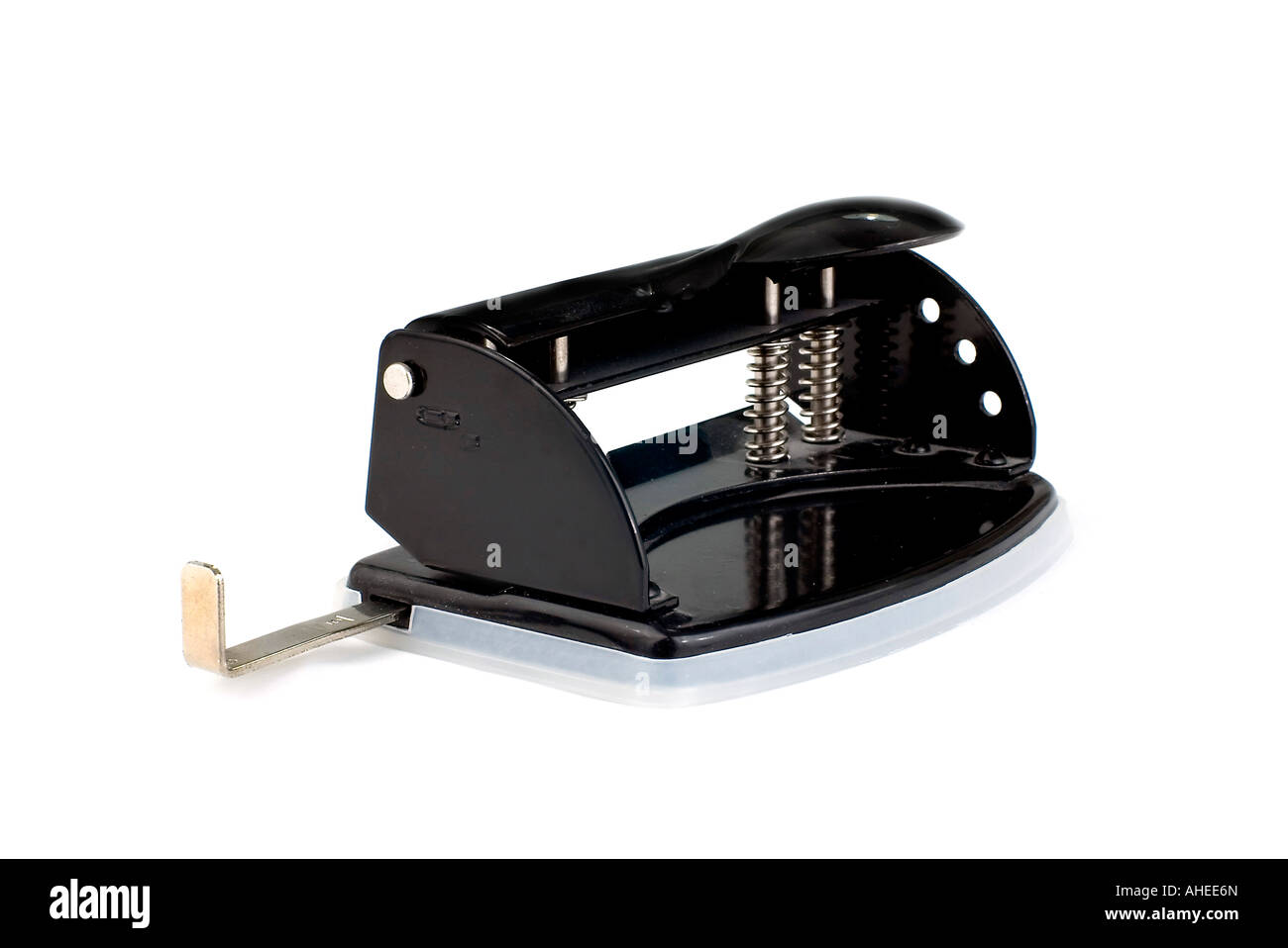Ufficio nero perforatore su sfondo bianco Foto Stock