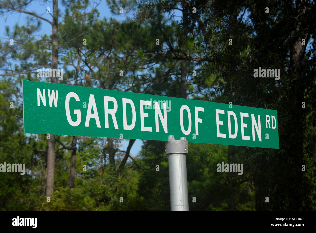 Giardino di Eden cartello stradale Florida Panhandle Foto Stock