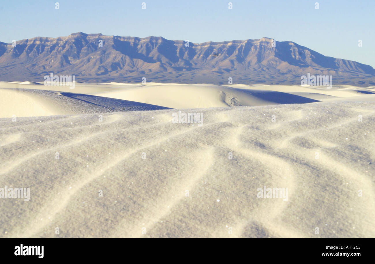 Angolo basso mette in evidenza la consistenza del vento increspature nella sabbia al White Sands Natl monumento New Mexico Foto Stock