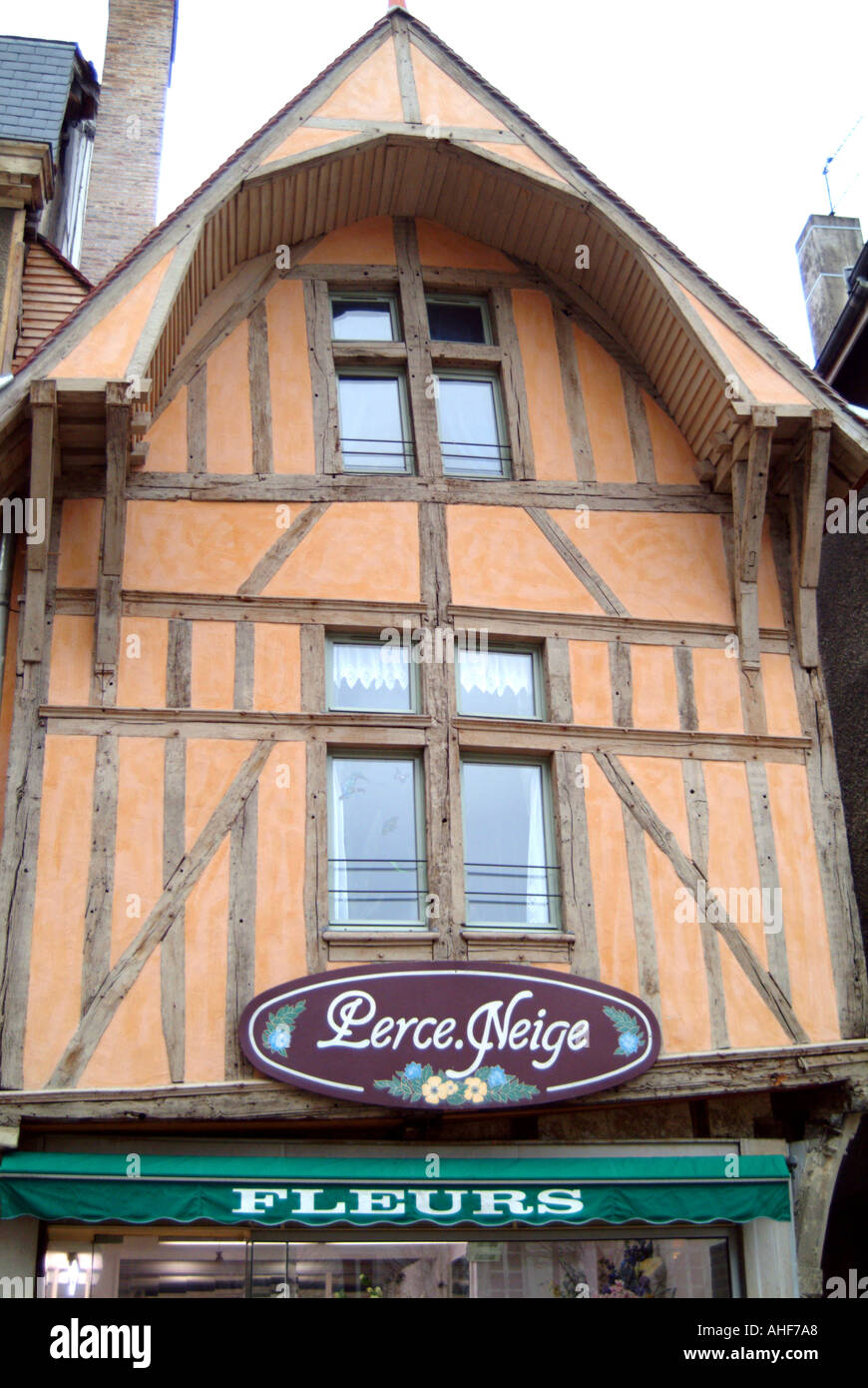 Francia Aube Troyes metà edificio con travi di legno Foto Stock
