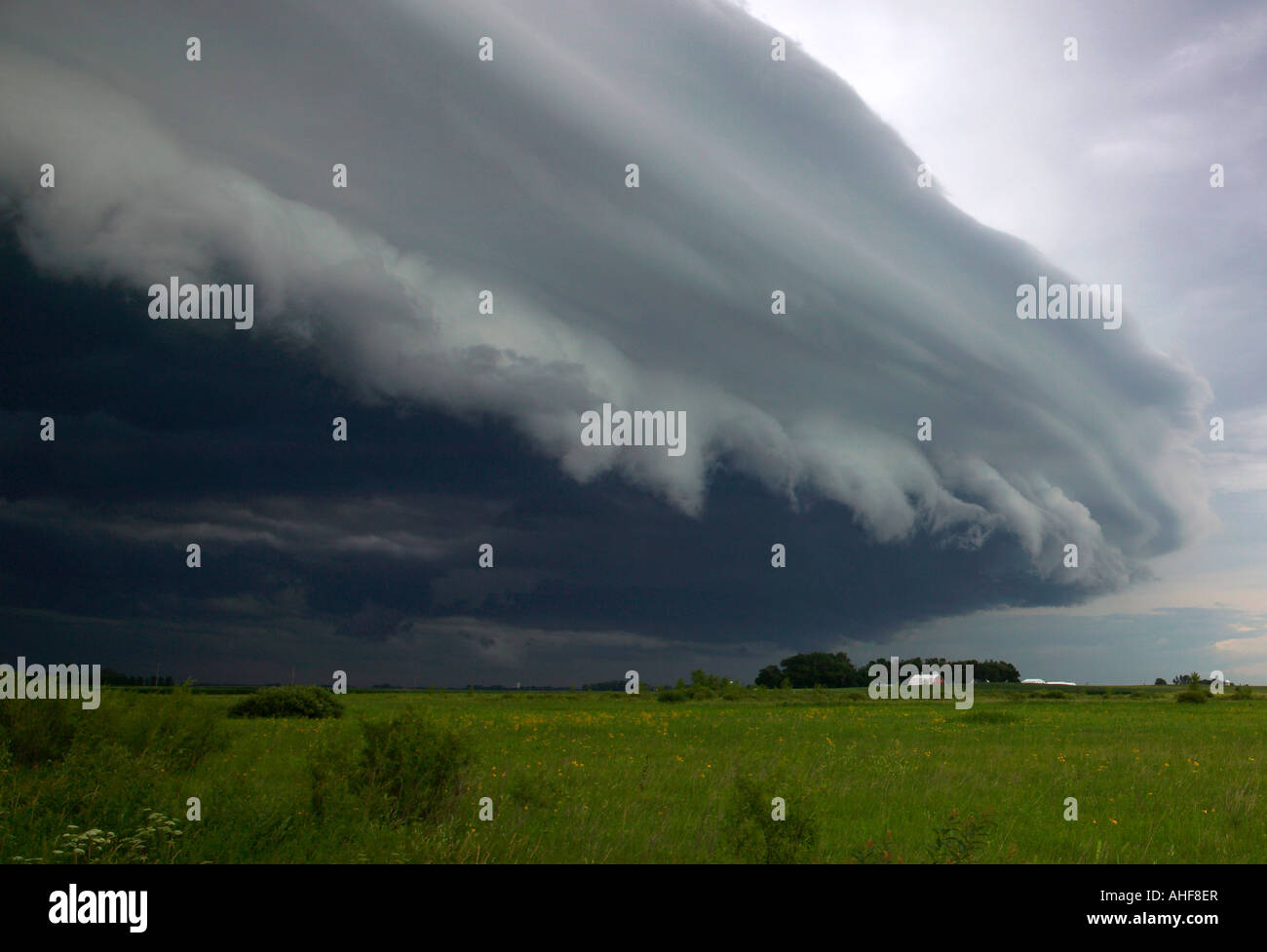 Ripiano nube su Prairie e farm, Minnesota USA Foto Stock