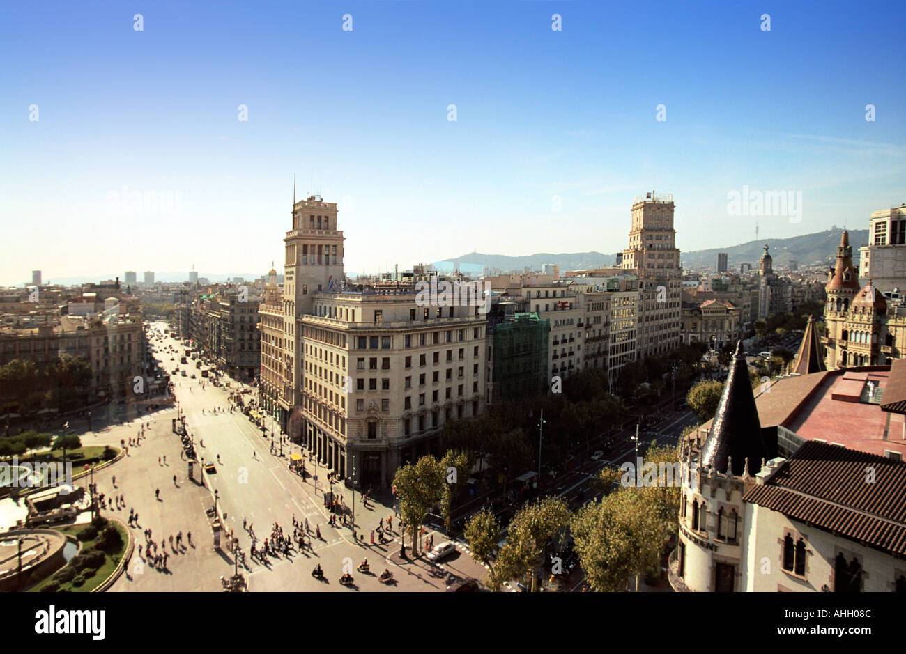 Vista aerea di Placa de Catalunya Barcellona Spagna Foto Stock