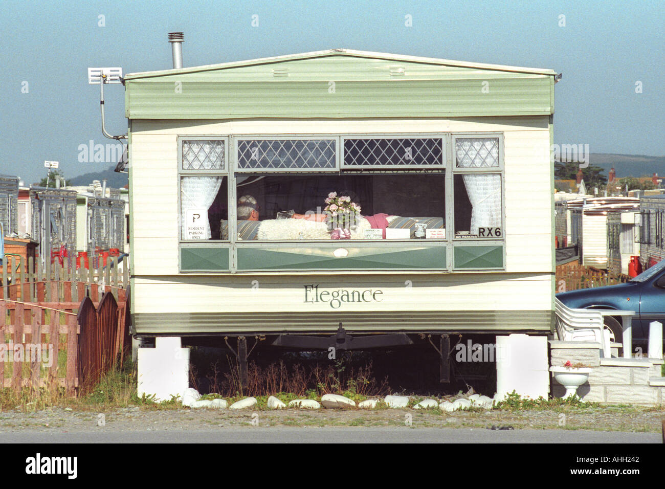 Roulotte statiche a Trecco Bay Porthcawl South Wales UK Foto Stock