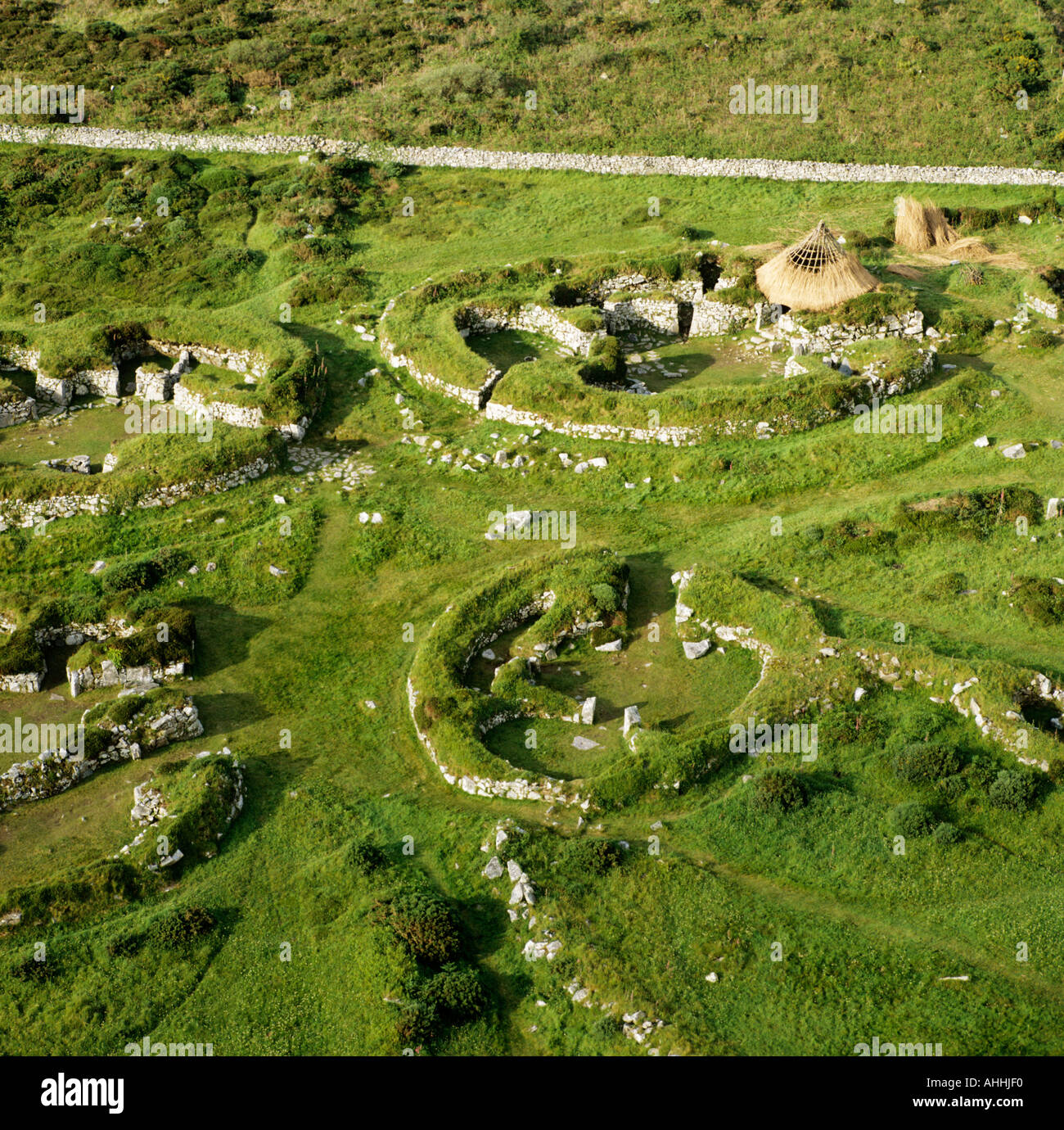 Chysauster villaggio celtico ricostruzione Cornwall Regno Unito vista aerea Foto Stock