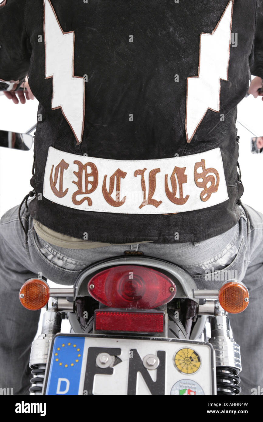 Harley Davidson driver con la sua bici del motore Foto Stock