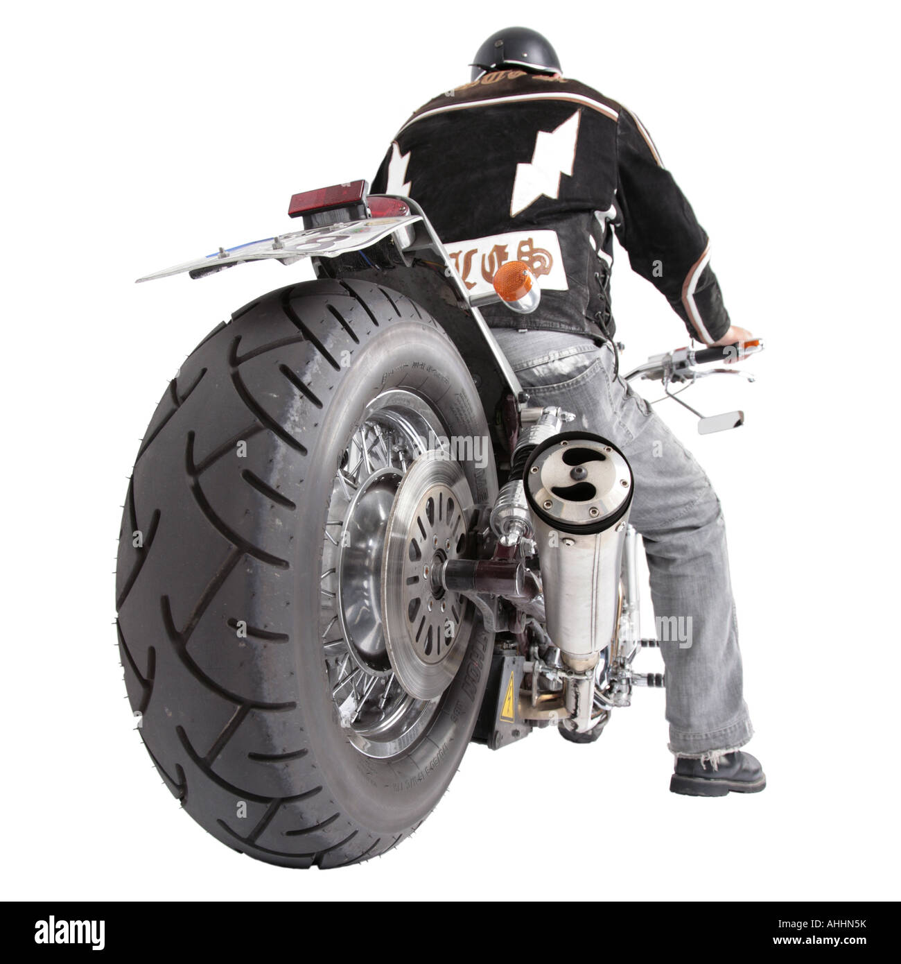 Harley Davidson driver con la sua bici del motore Foto Stock